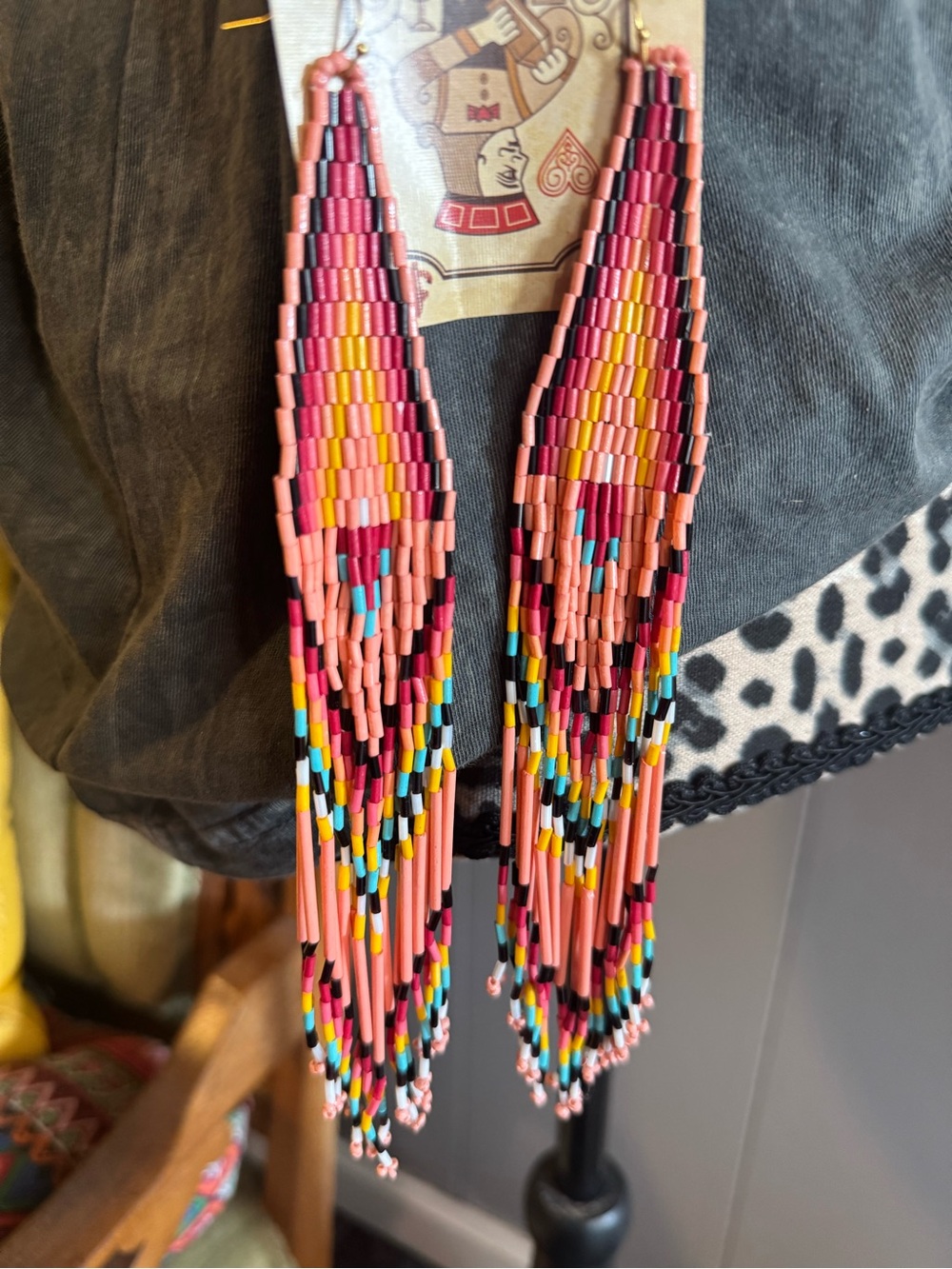 Handmade Pink/Coral Multicolor Beaded Fringe Earrings